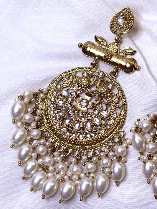 Farida Pearl Gold Peacock Chandbali