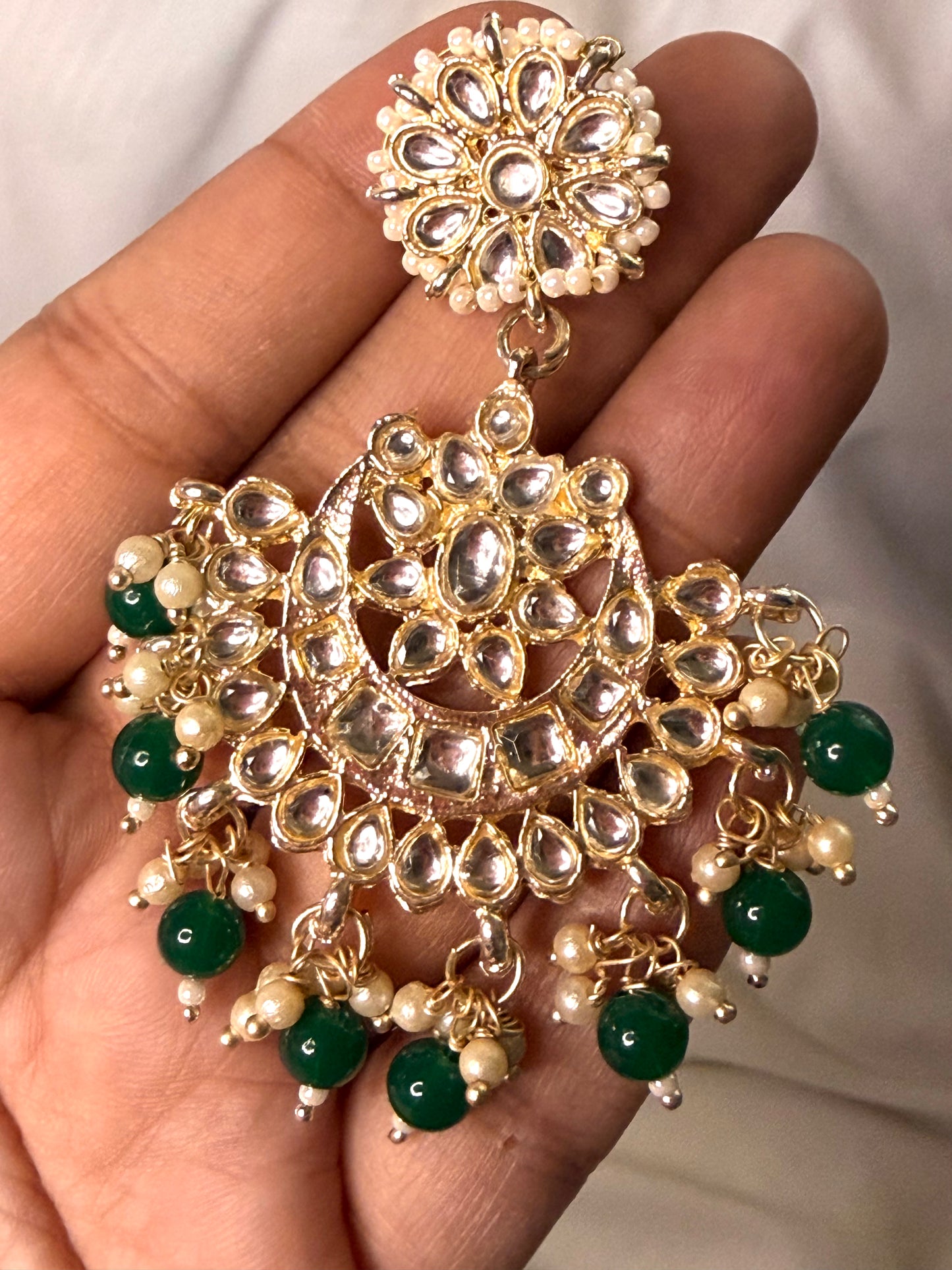 Green and Gold Chandbali Maang Tikka Set