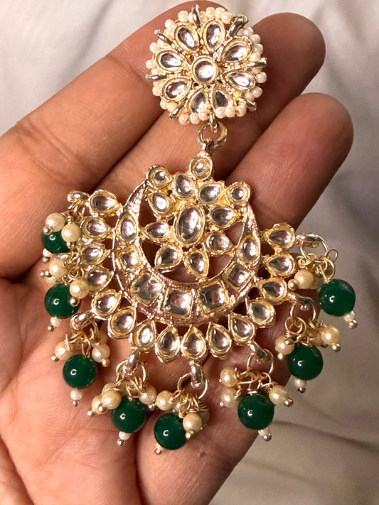 Green and Gold Chandbali Maang Tikka Set