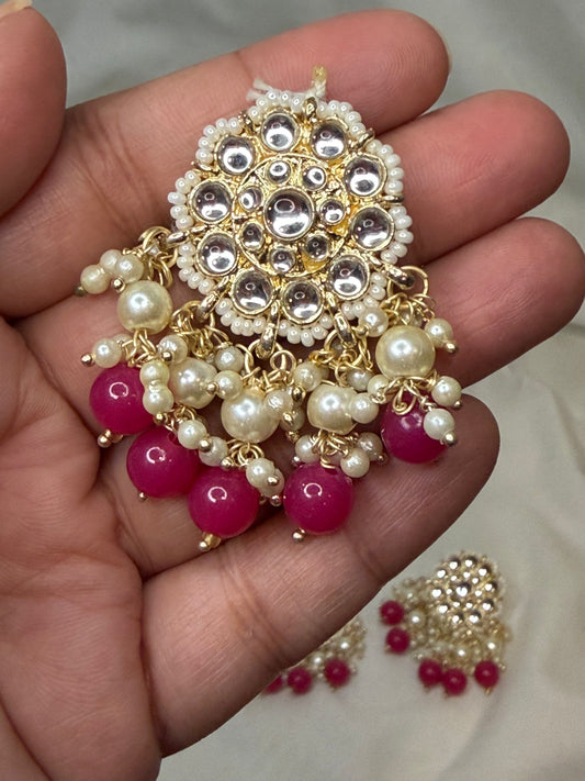 Dark Pink Arshad 3 Pc Earring and Tikka Set