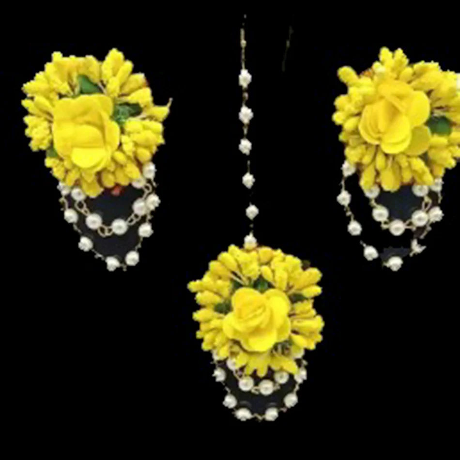 Yellow Haldi Mehndi Tikka and Earrings