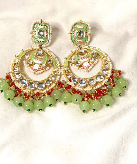 Chili Mint Kundan Meenakari Chandbali