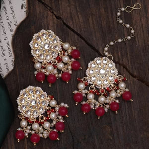 Dark Pink Arshad 3 Pc Earring and Tikka Set
