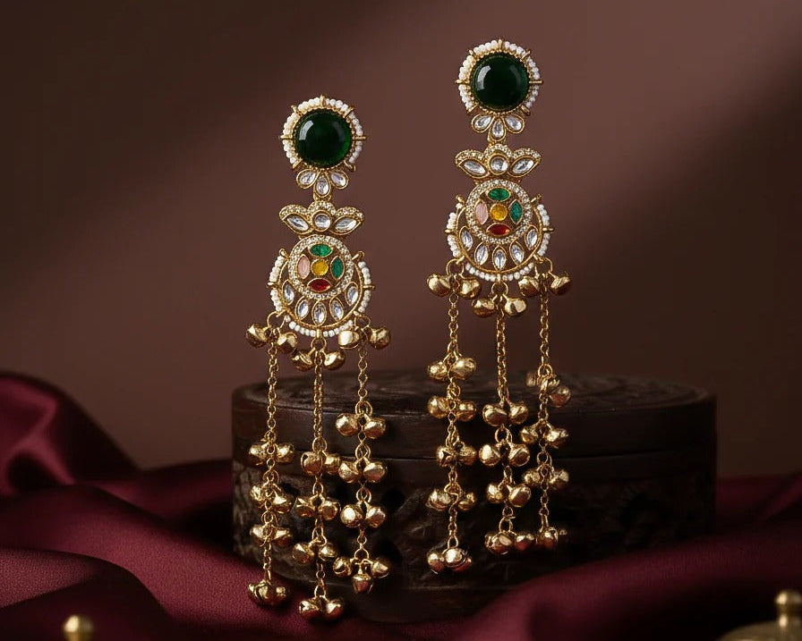 Green Multi Kashmiri look Ghungroo Earring