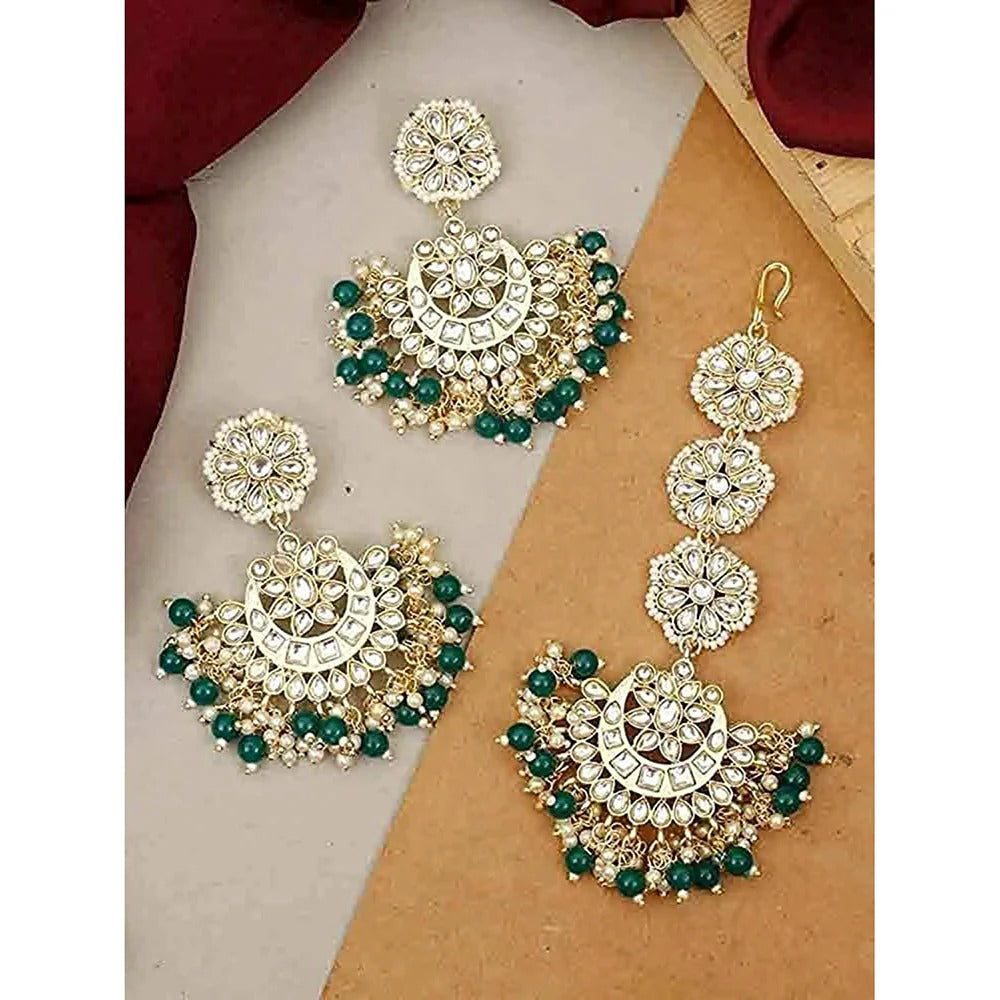 Green and Gold Chandbali Maang Tikka Set