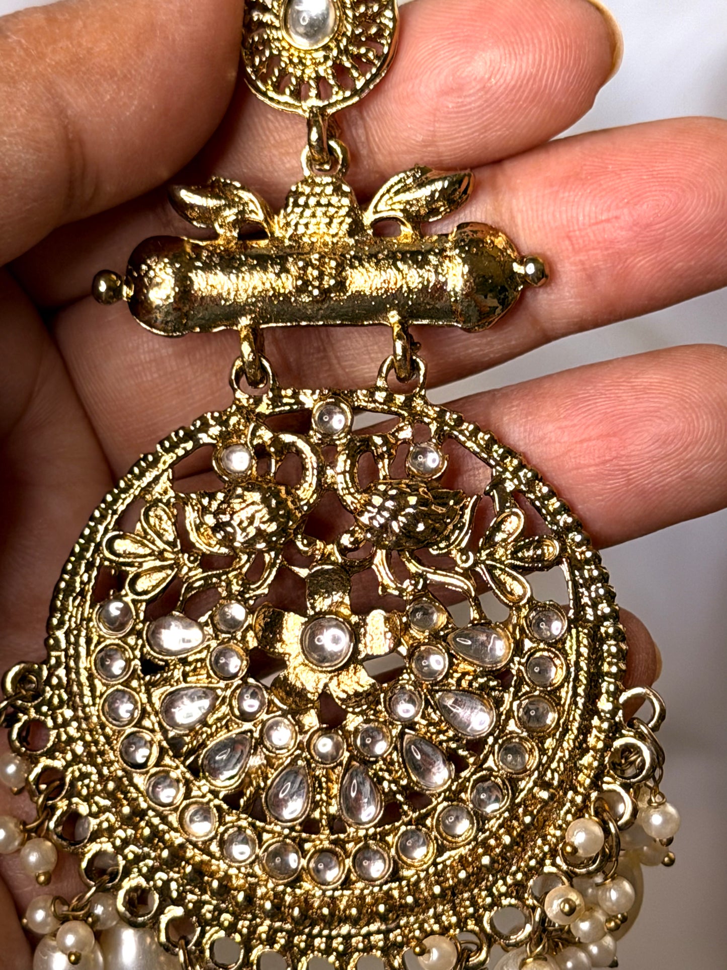 Farida Pearl Gold Peacock Chandbali