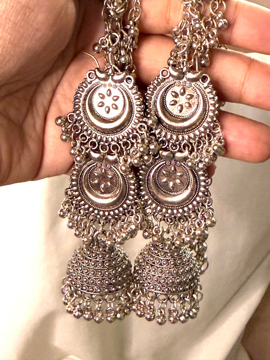 Oxidized Silver Kanchain Jhumka Earring