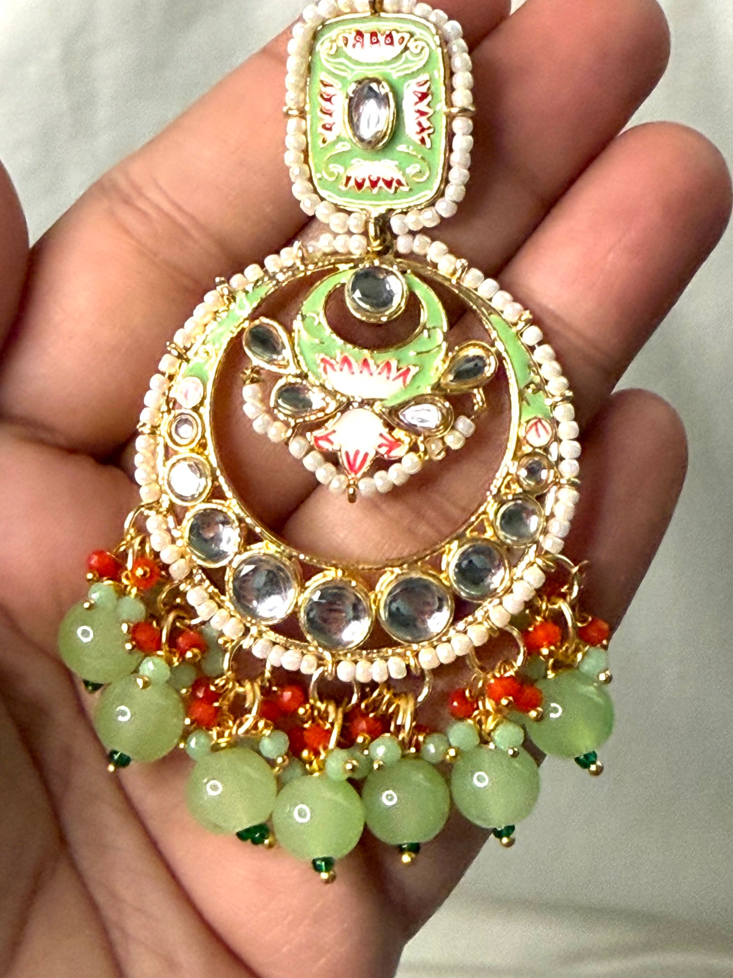 Chili Mint Kundan Meenakari Chandbali
