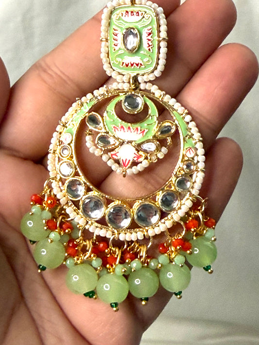 Chili Mint Kundan Meenakari Chandbali