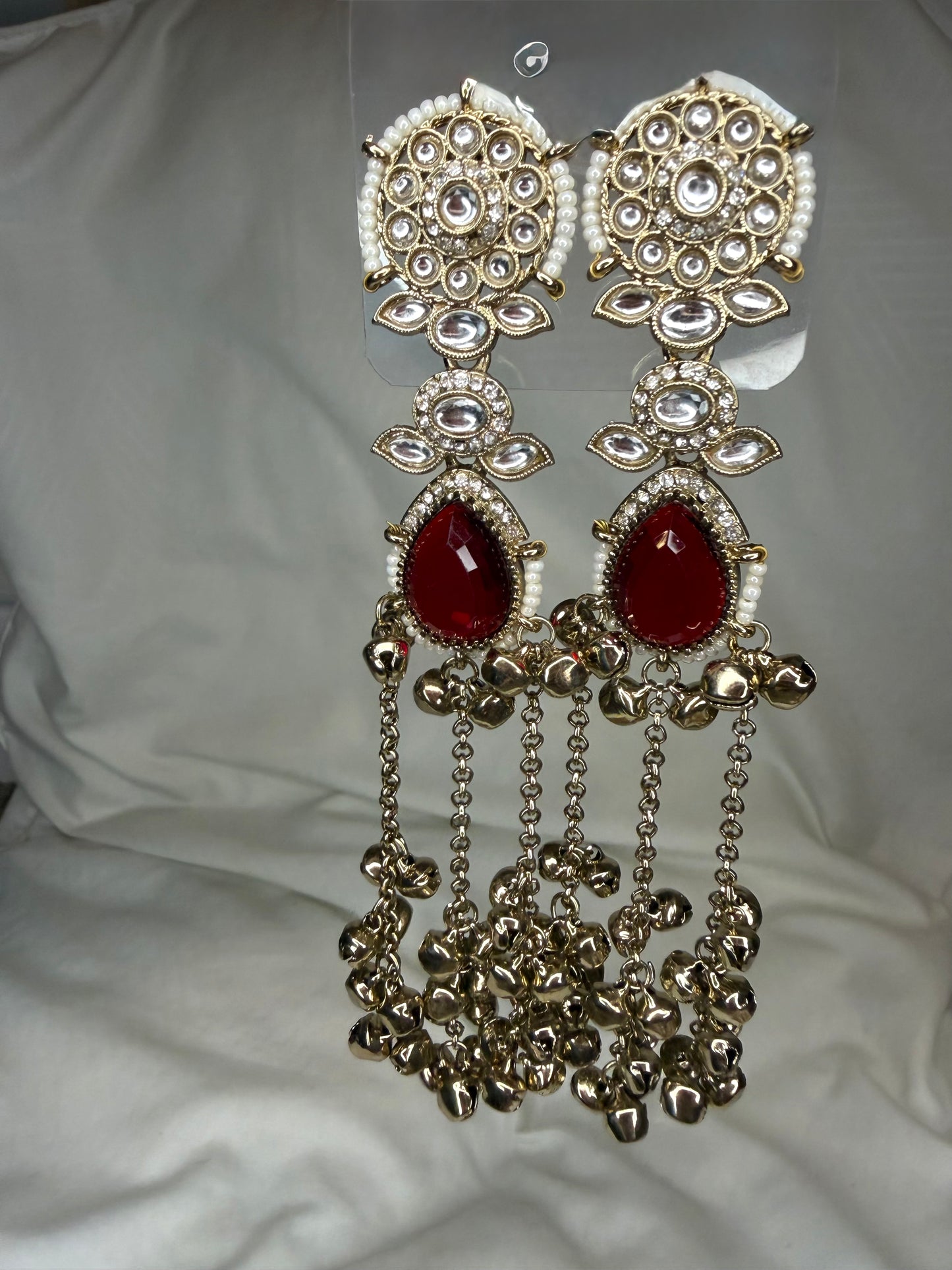 Ruby Red Kashmiri Antique Gold Ghungroo Earring