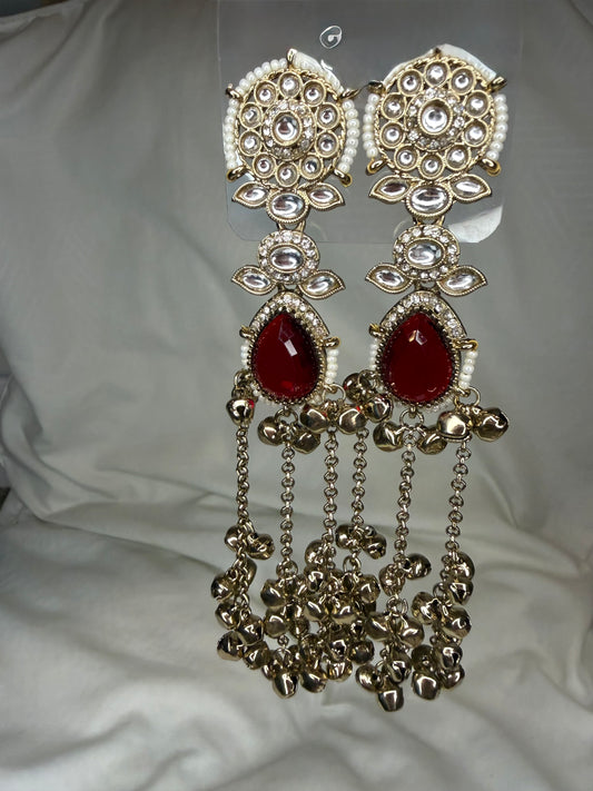 Ruby Red Kashmiri Antique Gold Ghungroo Earring