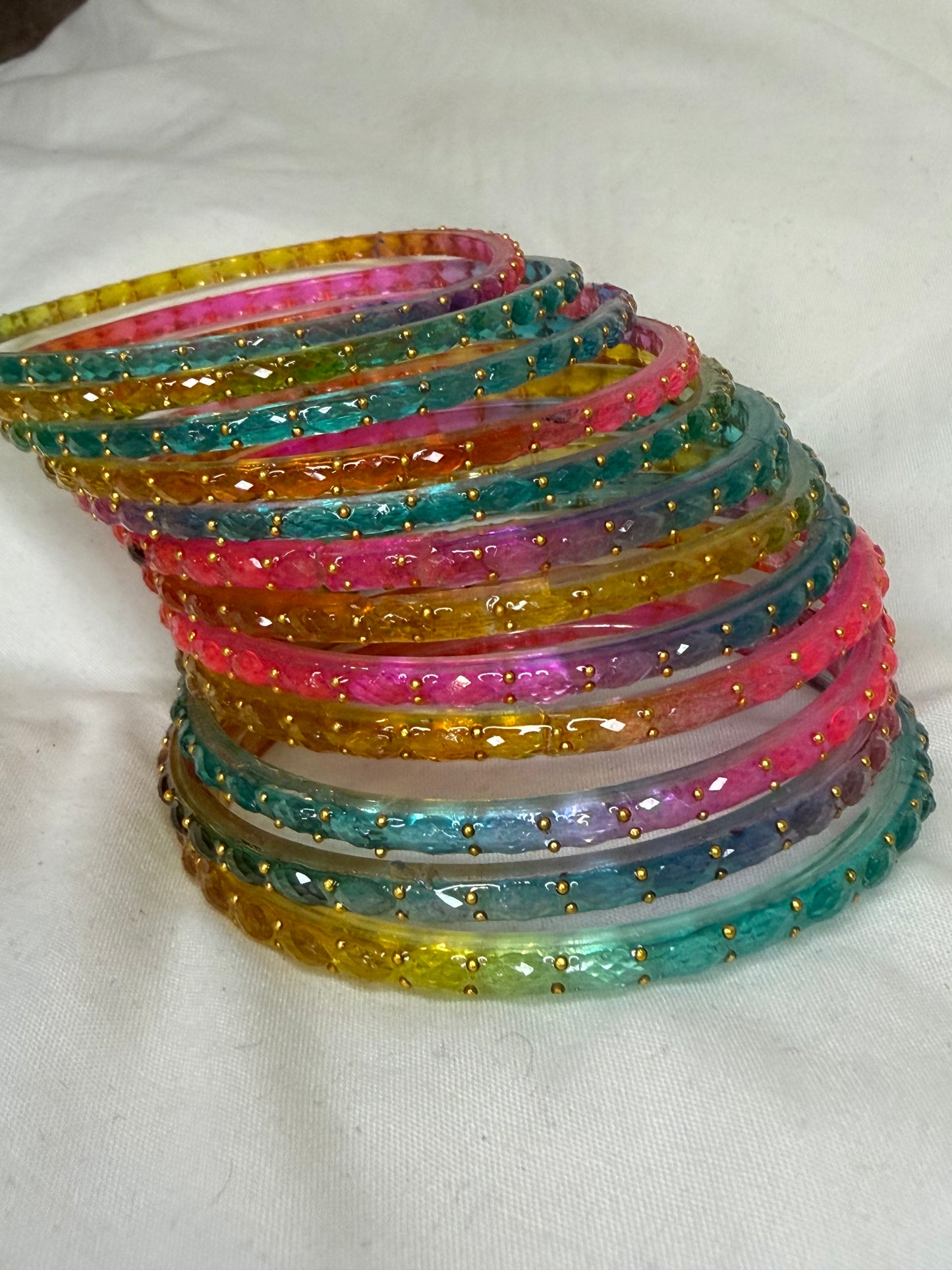 Raindrop Kashmiri Glass Ghungroo Bangles- Multi (Gold or Silver)
