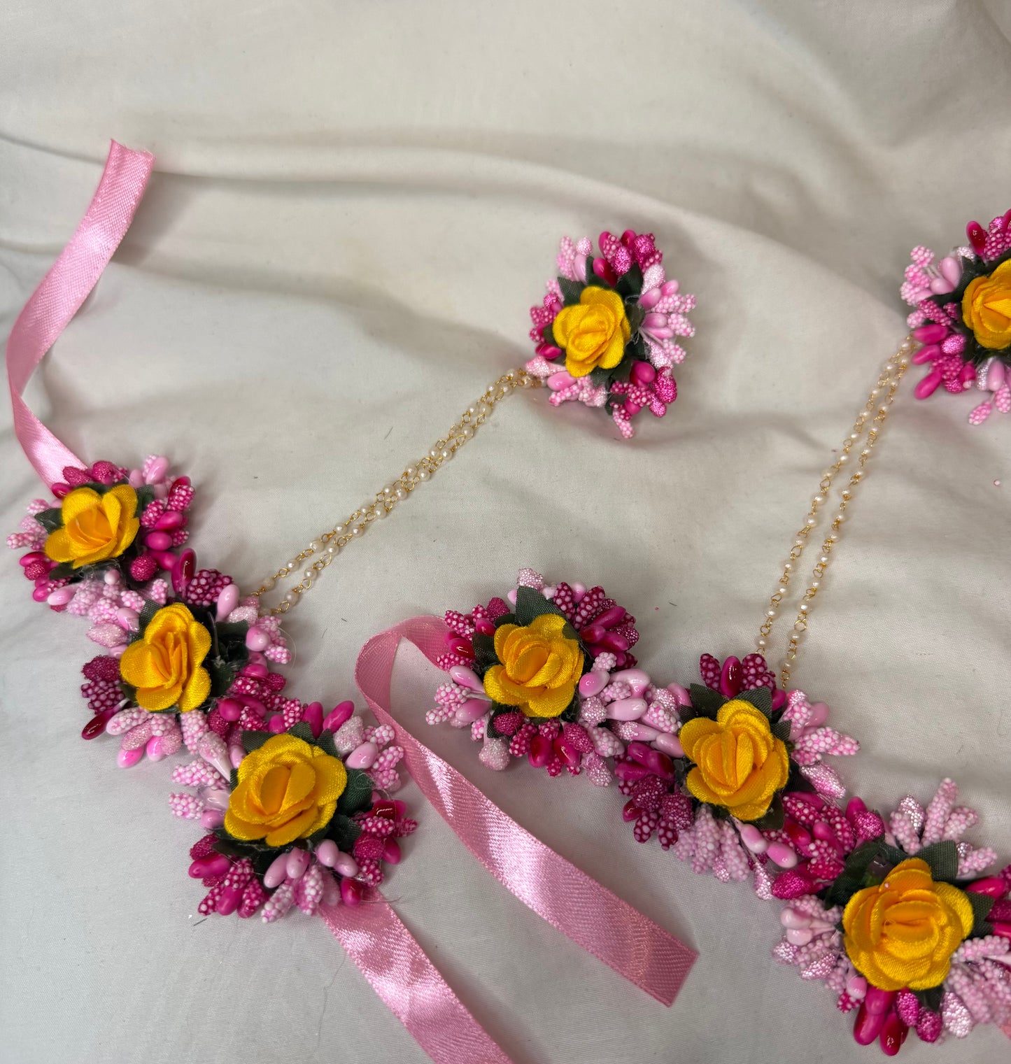 Pink and Yellow Mehndi Necklace Set 5 pc