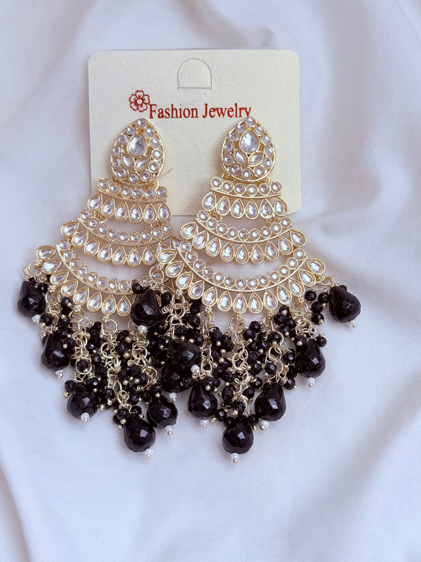 Long Bead Kundan Style Earrings- Multiple Colors Available