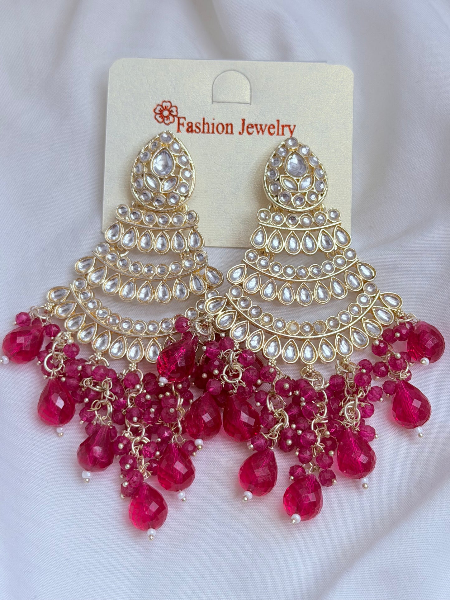 Long Bead Kundan Style Earrings- Multiple Colors Available