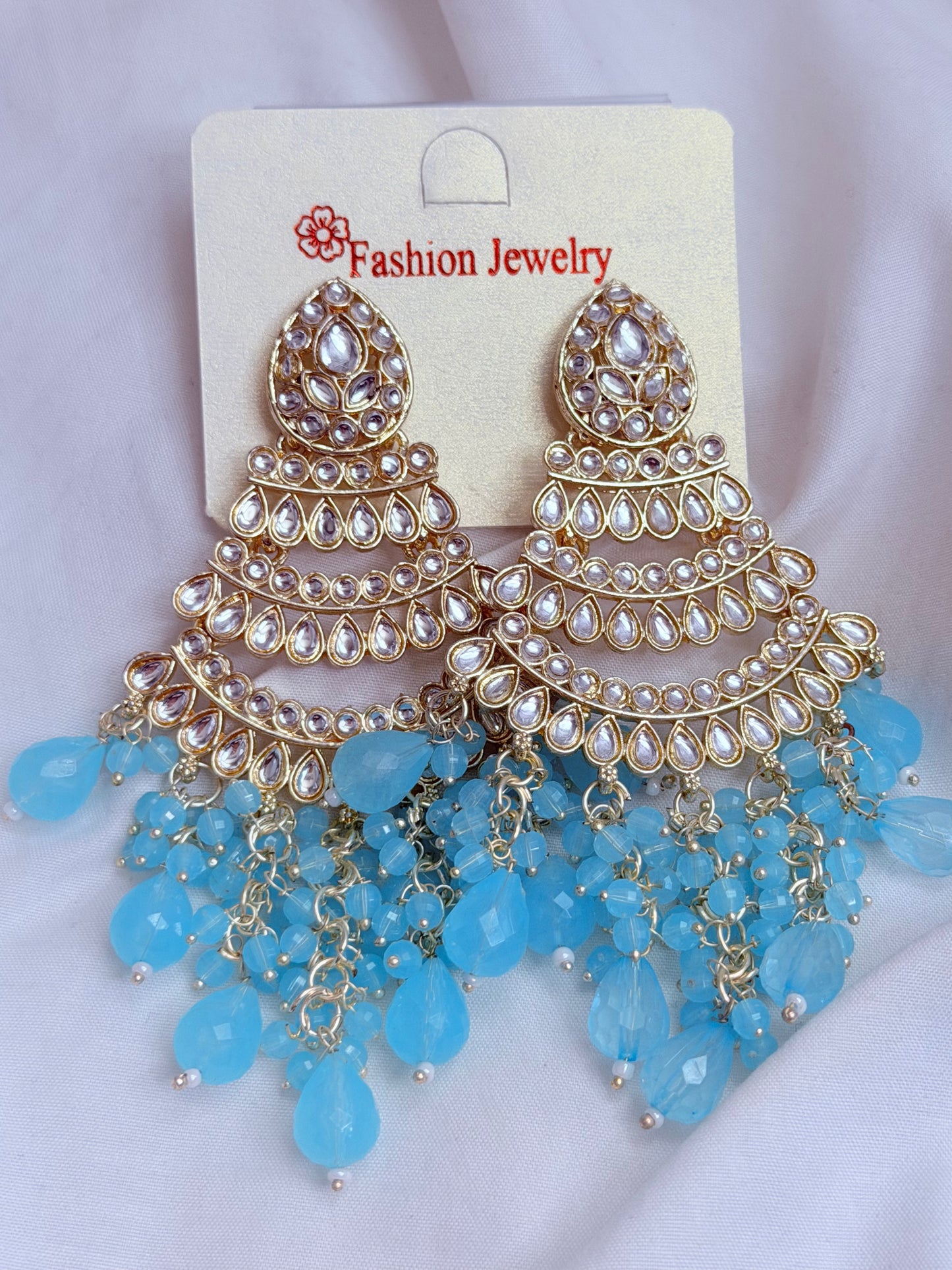 Long Bead Kundan Style Earrings- Multiple Colors Available