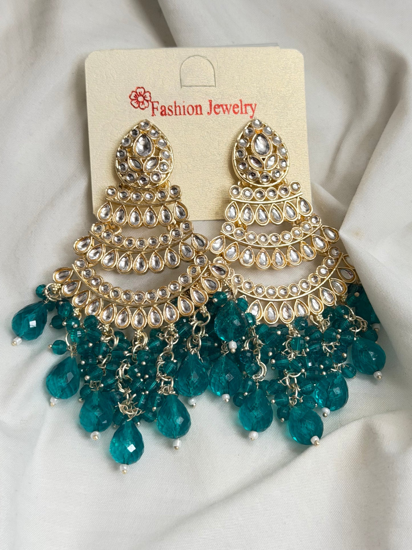Long Bead Kundan Style Earrings- Multiple Colors Available