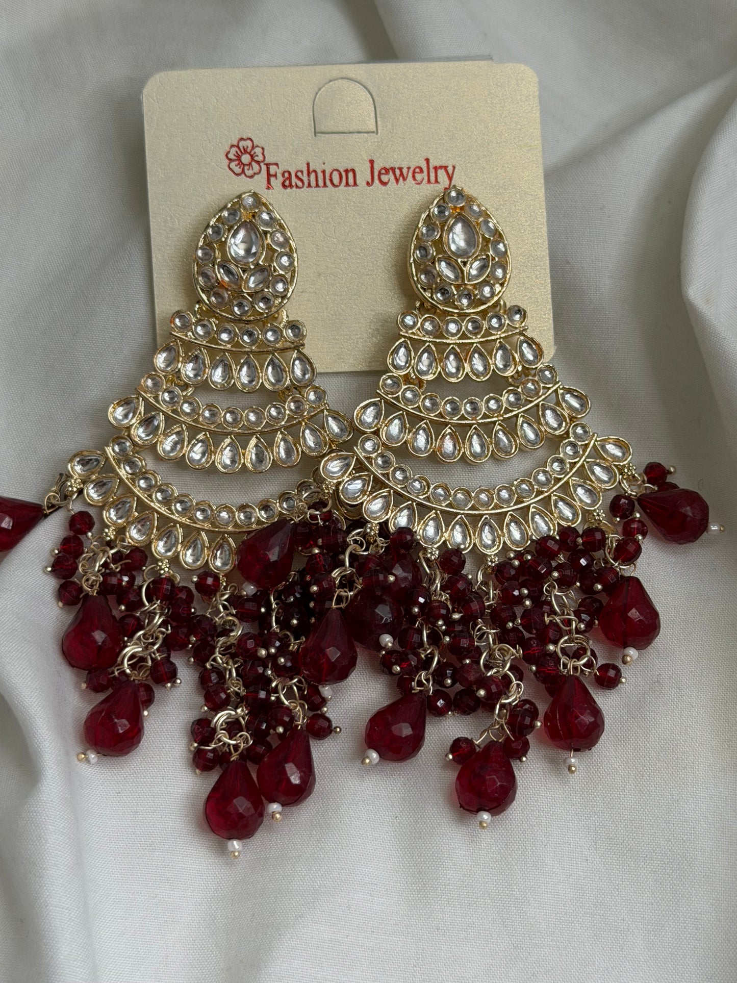 Long Bead Kundan Style Earrings- Multiple Colors Available
