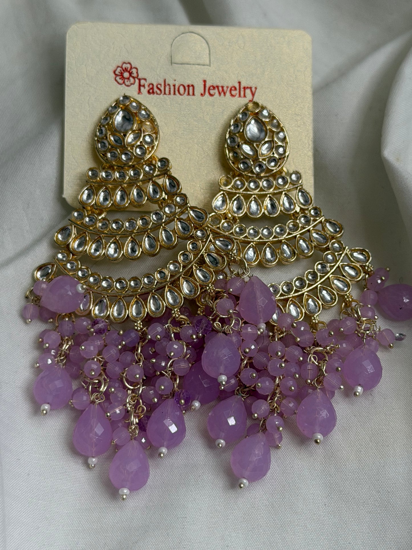 Long Bead Kundan Style Earrings- Multiple Colors Available
