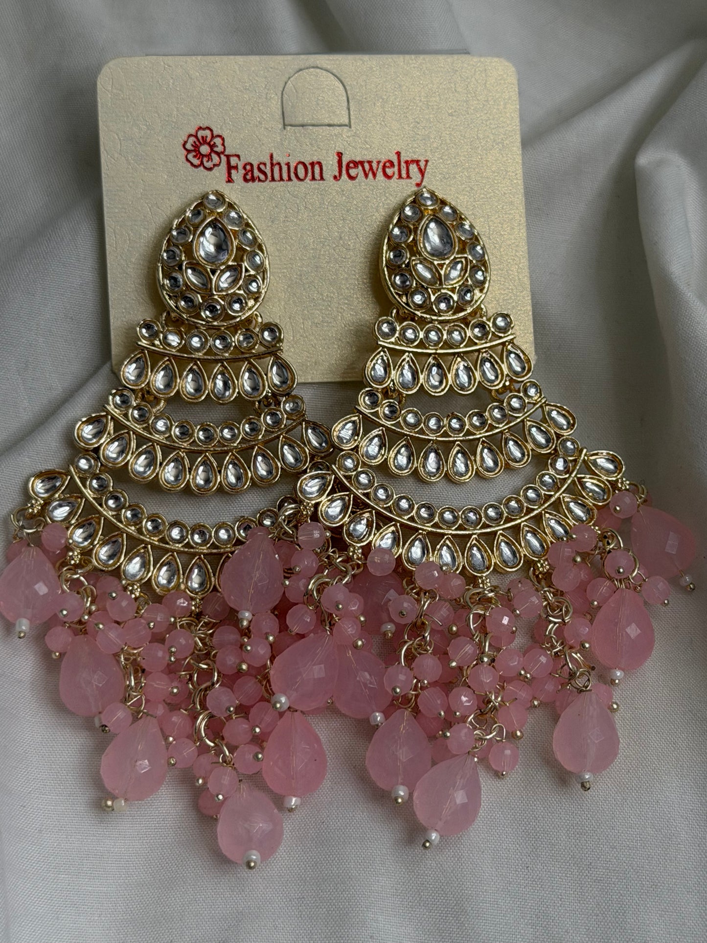 Long Bead Kundan Style Earrings- Multiple Colors Available