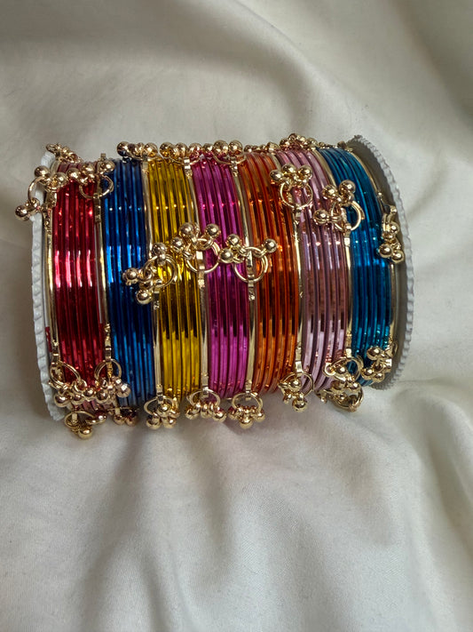 Multi Color Kashmiri Ghungroo Bangle Set- Metal