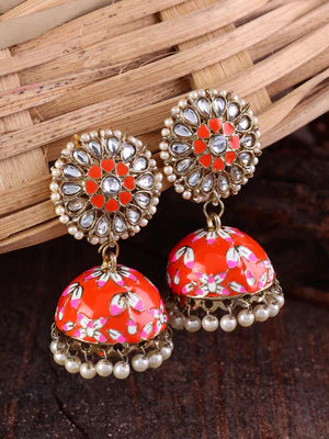 Orange MeenaKari Jhumka