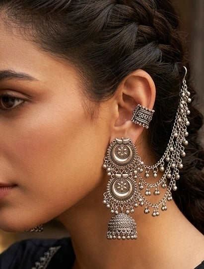 Oxidized Silver Kanchain Jhumka Earring