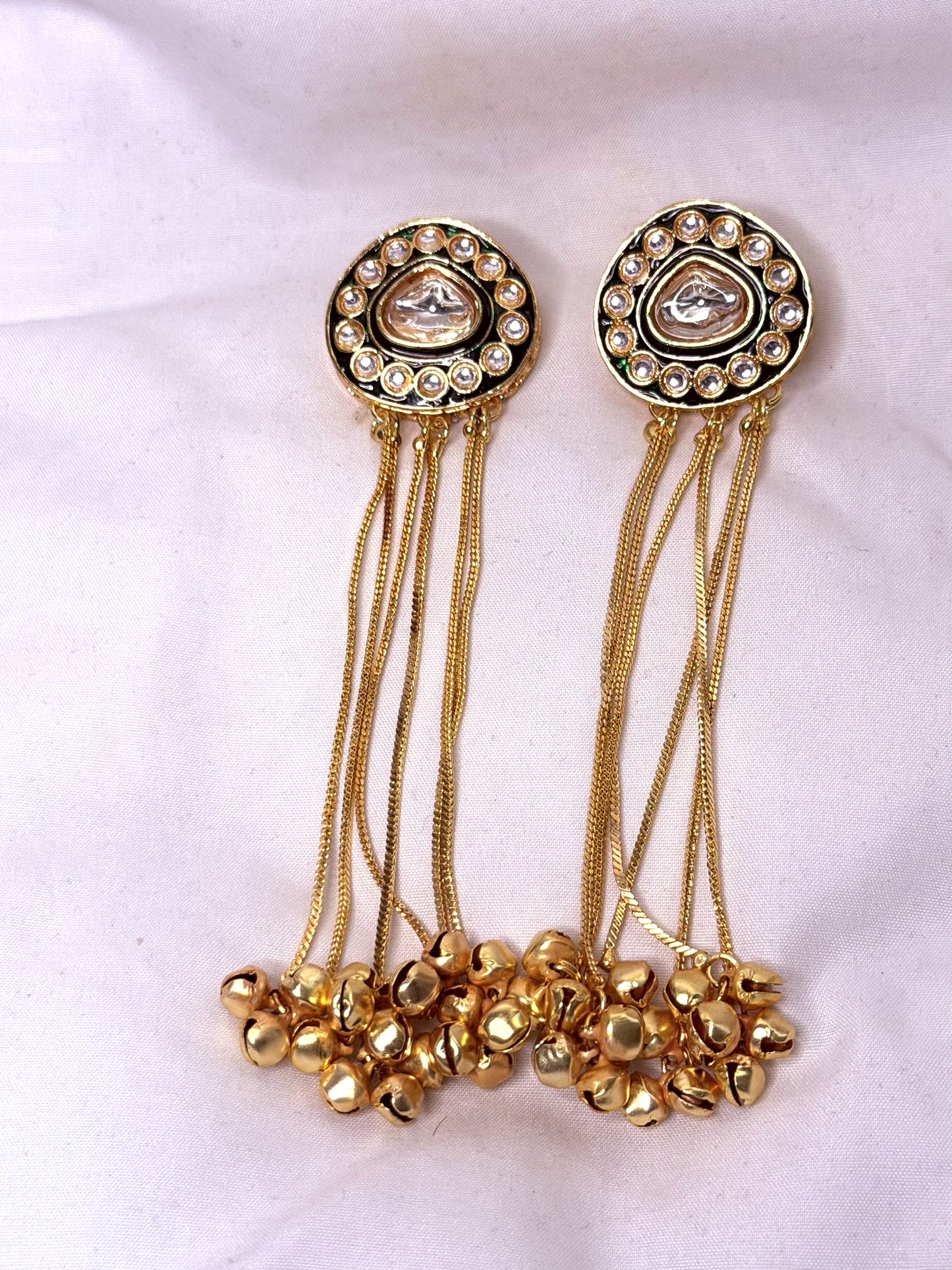 Royal Kundan and Meenakari Ghungroo Long earring Green