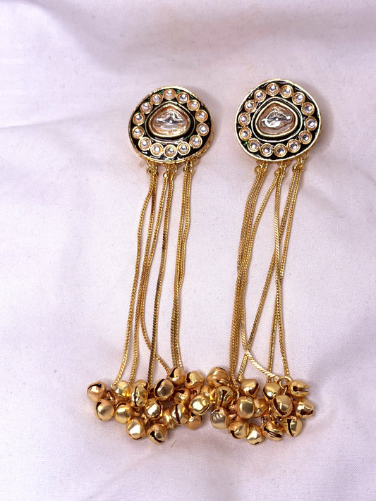 Royal Kundan and Meenakari Ghungroo Long earring Green