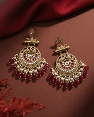 Farida Pearl Gold Peacock Chandbali