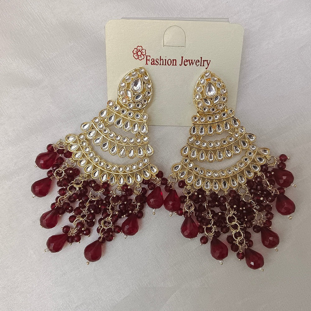 Long Bead Kundan Style Earrings- Multiple Colors Available